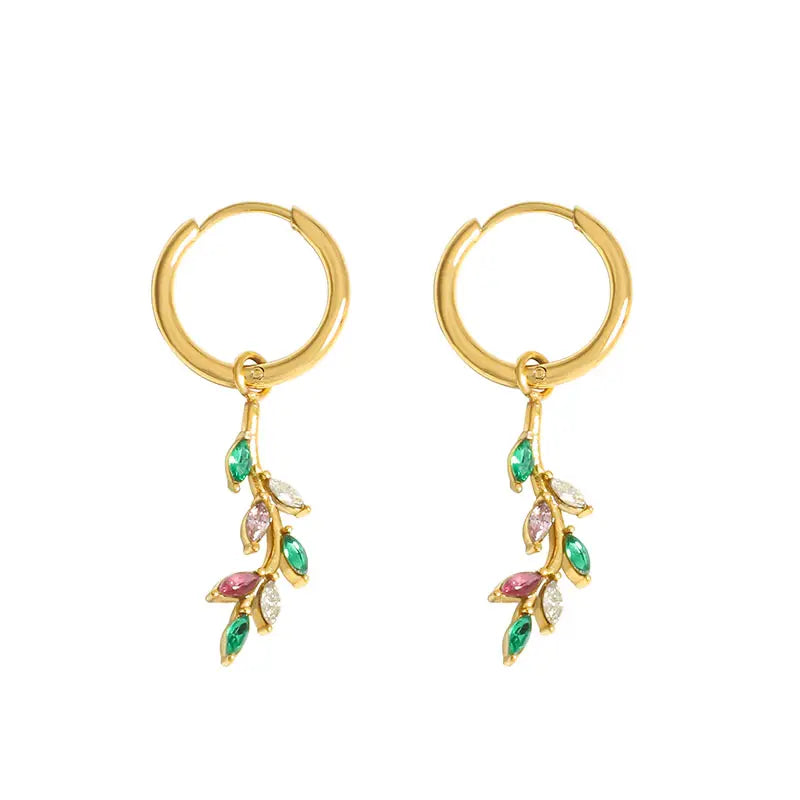 Leafy Tassel Zircon Hoops