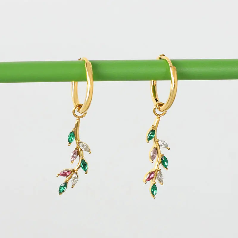Leafy Tassel Zircon Hoops