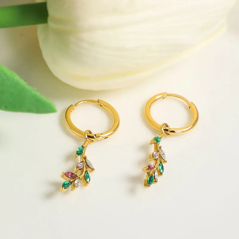 Leafy Tassel Zircon Hoops