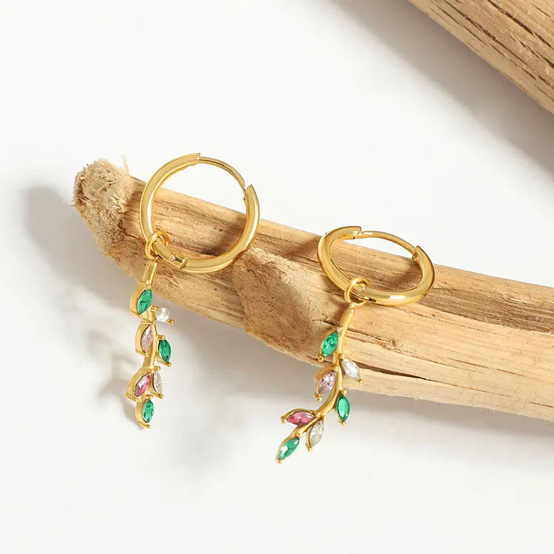 Leafy Tassel Zircon Hoops