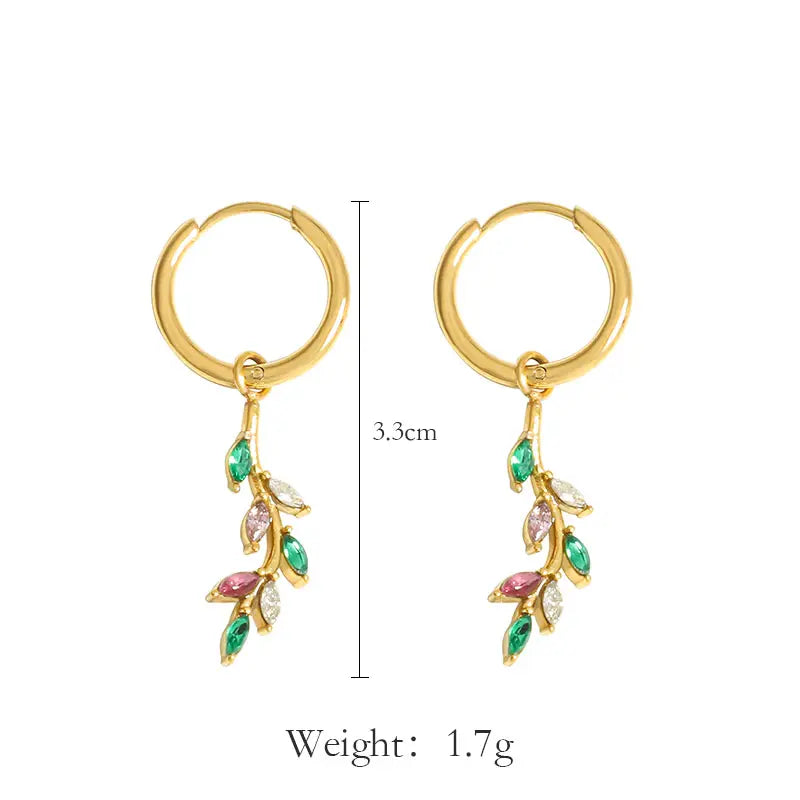 Leafy Tassel Zircon Hoops